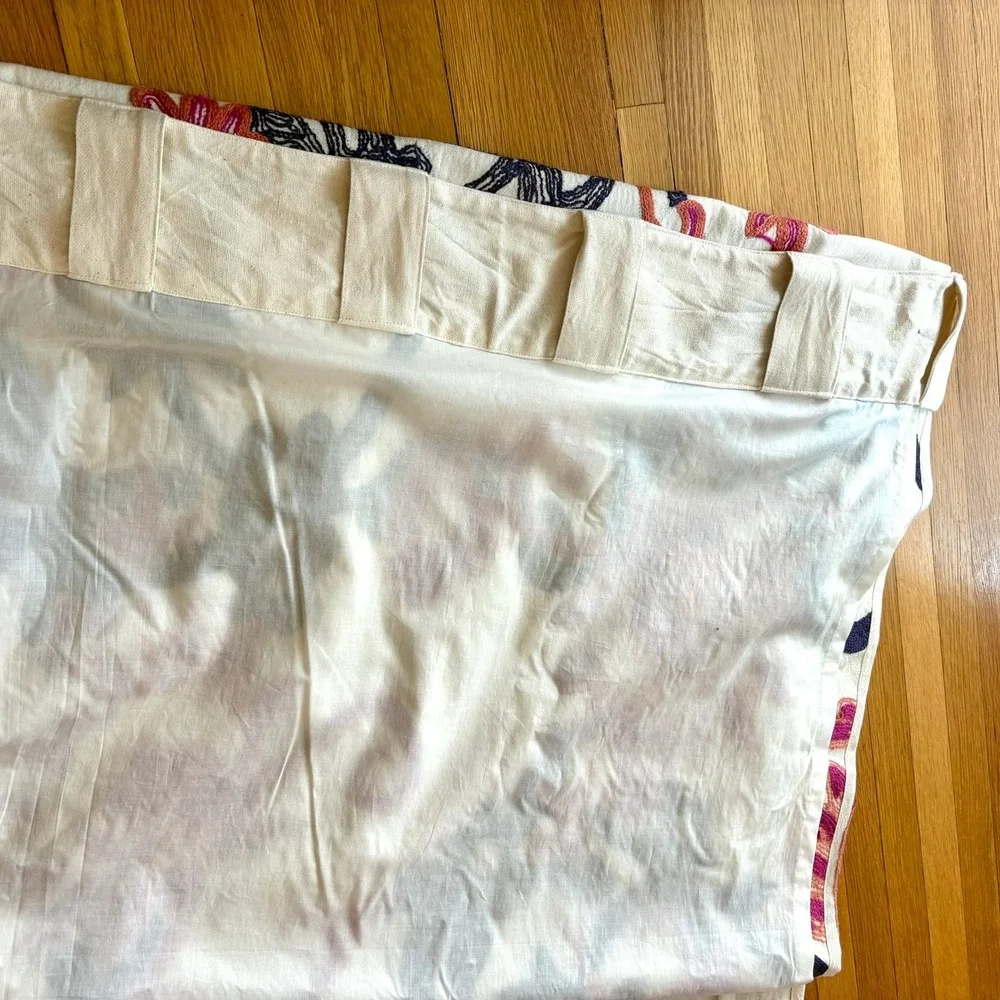 Vintage Anthropologie Embroidered Wool Curtain Pair 50x96 Floral Crewel Bohemian